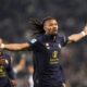 Juventus' Khephren Thuram celebrates after scoring the opening goal during the Serie A soccer match between Juventus FC and Hellas Verona in Turin, Italy, Monday, March 3, 2025. (Fabio Ferrari/LaPresse via AP)