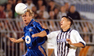 FUDBAL - Vladimir Ivic, fudbaler Partizana, na utakmici protiv Njukasla, i Stjuart Pirs - STUART PEARCE Beograd, 01.10.1998. snimio:N.Parausic