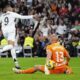 Real Madrid's Kylian Mbappe celebrates after scring from a penalty kick during a Spanish La Liga soccer match between Real Madrid and Leganes at the Santiago Bernabeu stadium in Madrid, Spain, Saturday, March 29, 2025. (AP Photo/Manu Fernandez)