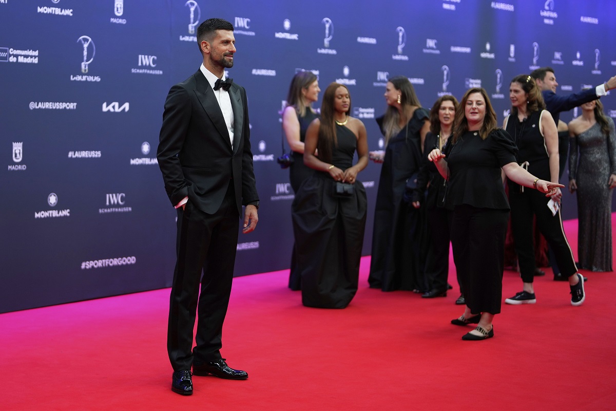 Novak Djokovic of Serbia, poses during the 2025 Laureus World Sports Awards in Madrid, Spain, Monday, April 21, 2025. (AP Photo/Manu Fernandez)