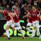 C Milan's Strahinja Pavlovic, left, celebrates scoring during the Serie A soccer match between Udinese and Milan at the Bluenergy Stadium in Udine, Italy, Friday April 11, 2025. (Andrea Bressanutti/LaPresse via AP)