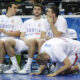 Ivan Paunic, Stefan Markovic, Aleksandar Rasic, Milan Macvan kosarkasi reprezentacije Srbije na utakmici FIBA Evropskog prvenstva 2011 protiv Turske u Simens areni u Viljnusu Litvanija tuga 11.09.2011. godine Foto: Marko Metlas