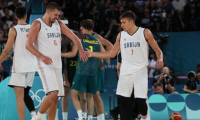 NIKOLA JOKIC i BOGDAN BOGDANOVIC kosarkasi Srbije, XXXIII LETNJE OLIMPIJSKE IGRE, PARIZ 2024 - XXXIII SUMMER OLYMPIC GAMES, SERBIA-AUSTRALIA BASKETBALL, PARIS 2024 - Pariz 06.08.2024. godine Foto: Ivica Veselinov / MN Press OKS, XXXIII LETNJE OLIMPIJSKE IGRE, PARIZ 2024, XXXIII SUMMER OLYMPIC GAMES, PARIS 2024