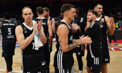 KLEMEN PREPELIC, DANILO ANDJUSIC, ALEKSA USKOKOVIC RADOSTkosarkasa Dubaija na utakmici Jadranske ABA lige protiv Crvene zvezde u hali Beogradska arena, Beograd 12.01.2025. godine Foto: Marko Metlas Kosarka, Crvena zvezda, Jadranska ABA liga, Dubai