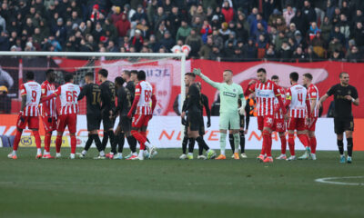 fudbaler Crvene Zvezde na utakmici Mocart Superlige protiv Partizana na stadionu Rajko Mitic, Beograd 22.02.2025. godine Foto: Ivica Veselinov / MN PRESS FUDBAL, FOOTBALL, MOZZART SUPERLIGA, CRVENA ZVEZDA, RED STAR, NATIONAL CHAMPIONSHIP, PRVENSTVO SRBIJE, PARTIZAN, DERBI