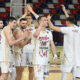 Kosarkasi FMP, proslavljaju pobedu na utakmici ABA lige protiv Krke u hali FMP Zeleznik. Beograd, 16.03.2025. foto: Nebojsa Parausic Kosarka, ABA League, FMP, Krka