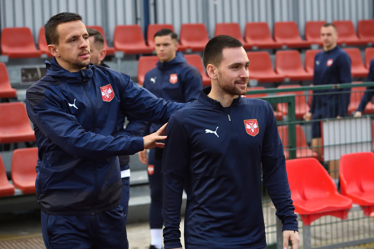 NEMANJA MAKSIMOVIC i ANDRIJA ZIVKOVIC fudbaleri reprezentacije Srbije trening pred utakmicu plej ofa UEFA Lige nacija protiv Austrije u sportskom centru FSS, Stara Pazova 22.03.2025. godine Foto: Marko Metlas Fudbal, Srbija, Trening, Austrija, UEFA Liga nacija