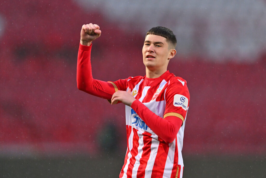ANDRIJA MAKSIMOVIC fudbaler Crvene zvezde na utakmici Kupa Srbije protiv OFK Beograda na stadionu Rajko Mitic, Beograd 26.03.2025. godine Foto: Marko Metlas Fudbal, Crvena zvezda, Kup Srbije, OFK Beograd