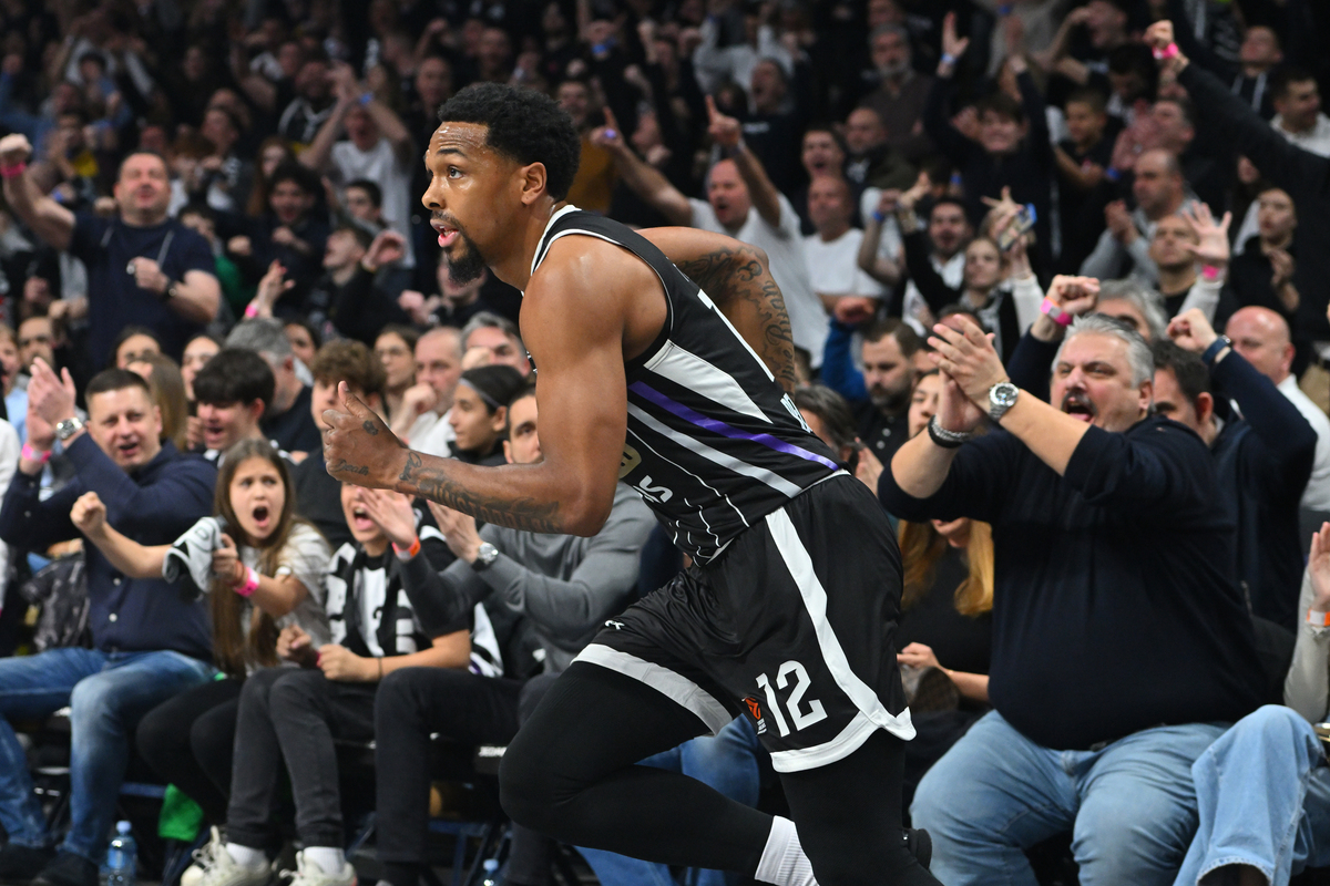 STERLING BROWN Sterling Braun kosarkas Partizana na utakmici Evrolige protiv Reala Madrid u hali Beogradska arena, Beograd 10.04.2025. godine Foto: Marko Metlas Kosarka, Partizan, Evroliga, Real Madrid