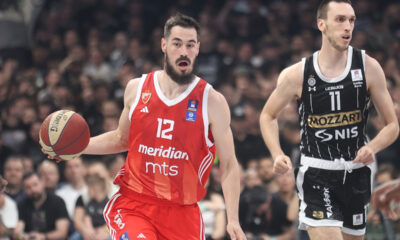 kosarkas Crvene zvezde na utakmici ABA lige protiv Partizana u hali Beogradska Arena, Beograd 21.04.2025. godine Foto: Ivica Veselinov / MN PRESS KOSARKA, BASKETBALL, ABA LIGA, ABA LEAGUE, KK PARTIZAN, KK CRVENA ZVEZDA