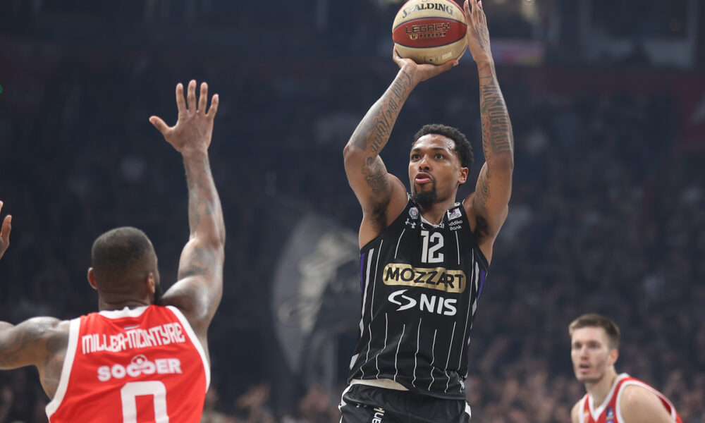 kosarkas Partizana na utakmici ABA lige protiv Crvene Zvezde u hali Beogradska Arena, Beograd 21.04.2025. godine Foto: Ivica Veselinov / MN PRESS KOSARKA, BASKETBALL, ABA LIGA, ABA LEAGUE, KK PARTIZAN, KK CRVENA ZVEZDA