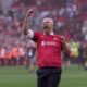 Liverpool's manager Arne Slot celebrates after winning the English Premier League soccer match between Liverpool and Tottenham Hotspur and clinching the Premier League title at Anfield in Liverpool, England, Sunday, April 27, 2025. (AP Photo/Jon Super)