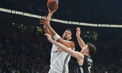 kosarkas Partizana na utakmici Evrolige protiv Reala Madrid u hali Beogradska arena, Beograd 10.04.2025. godine Foto: Marko Metlas Kosarka, Partizan, Evroliga, Real Madrid