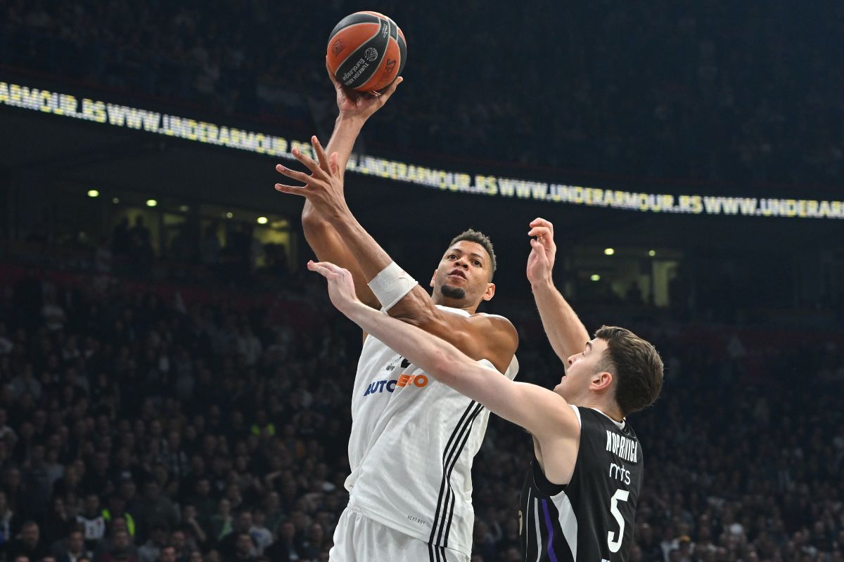 kosarkas Partizana na utakmici Evrolige protiv Reala Madrid u hali Beogradska arena, Beograd 10.04.2025. godine Foto: Marko Metlas Kosarka, Partizan, Evroliga, Real Madrid