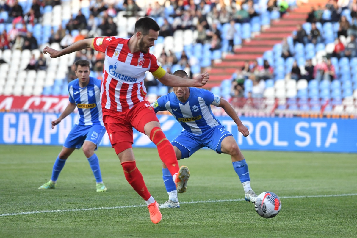 fudbaler Crvene zvezde na utakmici Superlige Prvenstva Srbije protiv OFK Beograda na stadionu Rajka Mitica, Beograd, 27.04.2025. godine Foto: Marko Metlas Fudbal, Crvena zvezda, Superliga Prvenstvo Srbije, OFK Beograd