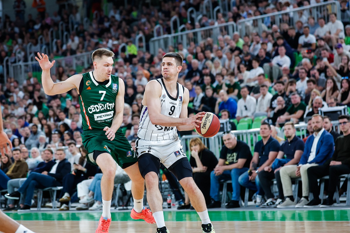 at regular season basketball match of AdmiralBet ABA League 2024/2025 between Cedevita Olimpija Ljubljana (SLO) and Partizan Mozzart Bet (SRB) in SRC Stozice, Ljubljana, Slovenia on April 27, 2025