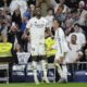 Real Madrid's Aurelien Tchouameni celebratea after scoring during the Spanish Copa del Rey semifinal second leg soccer match between Real Madrid and and Real Sociedad in Madrid, Spain Tuesday, April 1, 2025. (AP Photo/Bernat Armangue)