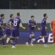 Fiorentina's Rolando Mandragora celebrates after scoring during the Europa Conference League soccer match between Fiorentina and NK Celje at the Artemio Franchi stadium in Florence, Italy, Thursday, April 17, 2025. (Marco Bucco/LaPresse via AP)