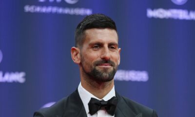 Novak Djokovic of Serbia, poses during the 2025 Laureus World Sports Awards in Madrid, Spain, Monday, April 21, 2025. (AP Photo/Manu Fernandez)