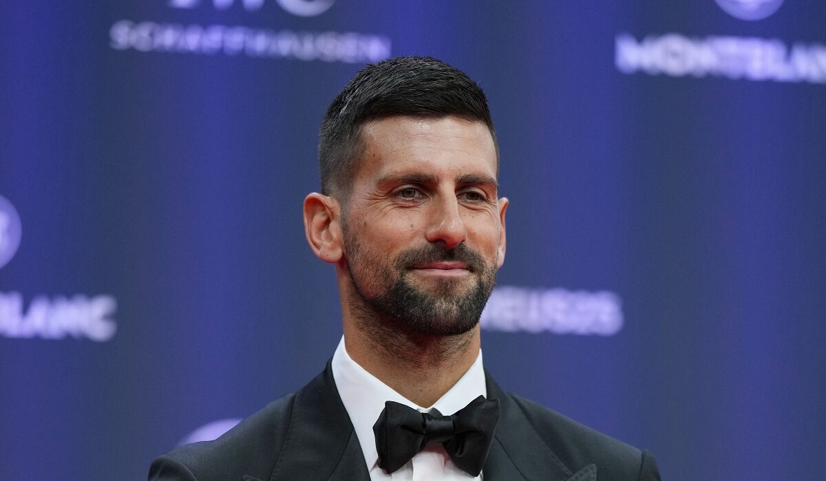 Novak Djokovic of Serbia, poses during the 2025 Laureus World Sports Awards in Madrid, Spain, Monday, April 21, 2025. (AP Photo/Manu Fernandez)