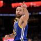 Golden State Warriors guard Stephen Curry (30) reacts in the second half of an NBA basketball game against the Memphis Grizzlies Tuesday, April 1, 2025, in Memphis, Tenn. (AP Photo/Brandon Dill)