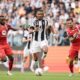 Juventus' Khephren Thuram fights for the ball with Monza's Pedro Pereira and Monza's Jean-Daniel Akpa Akpro during the during the Serie A soccer match between Juventus and Monza at the Allianz Stadium in Turin, Italy, Sunday, April 27, 2025. (Marco Alpozzi/LaPresse via AP)