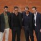 Rafa Nadal, second right, poses with, from left, Novak Djokovic, Roger Federer and Andy Murray, right, during a farewell ceremony at center court Philippe-Chatrier, at the Roland-Garros stadium, in Paris, Sunday May 25, 2025. (AP Photo/Thibault Camus)