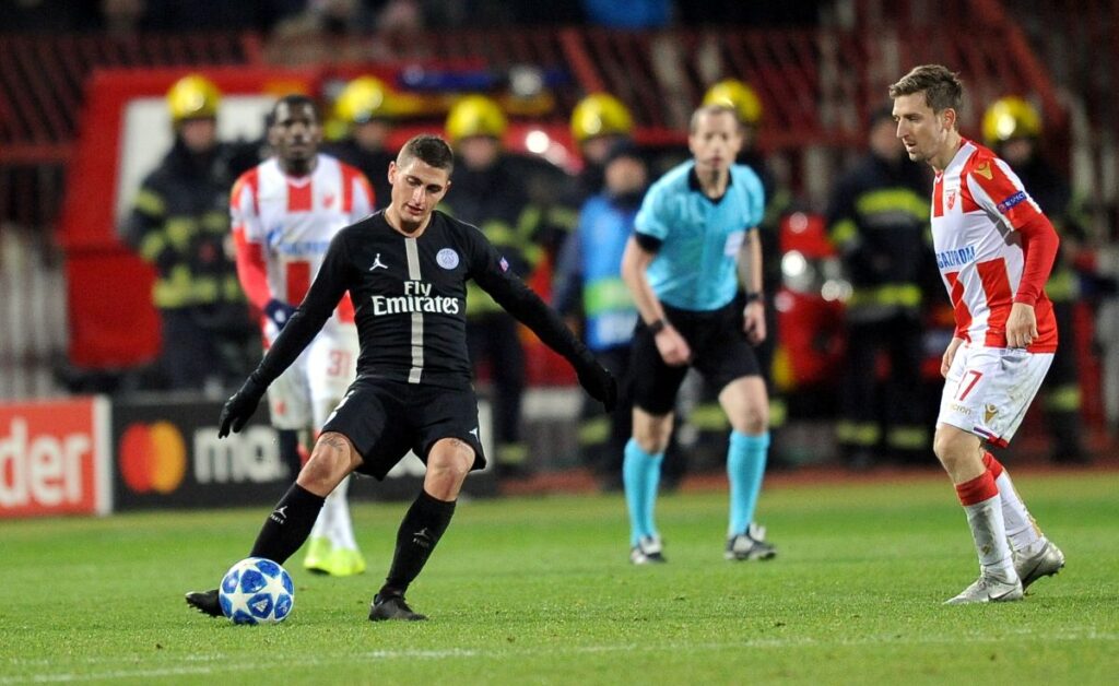 MARCO VERRATTI Marko Verati, fudbaler PSG, na utakmici Lige sampiona protiv Crvene zvezde, na stadionu Rajko Mitic. Beograd, 11.12.2018. foto: Nebojsa Parausic Fudbal, UEFA Liga Sampiona, Crvena zvezda, Pariz Sent Zermen