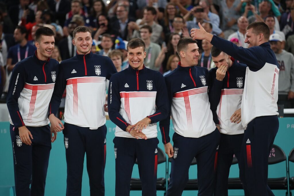 FILIP PETRUSEV, NIKOLA JOVIC, BOGDAN BOGDANOVIC, VANJA MARINKOVIC, OGNJEN DOBRIC i NIKOLA JOKIC kosarkasi Srbije, XXXIII LETNJE OLIMPIJSKE IGRE, PARIZ 2024 - XXXIII SUMMER OLYMPIC GAMES, BASKETBALL, PARIS 2024 - Pariz 10.08.2024. godine Foto: Ivica Veselinov / MN Press OKS, XXXIII LETNJE OLIMPIJSKE IGRE, PARIZ 2024, XXXIII SUMMER OLYMPIC GAMES, PARIS 2024