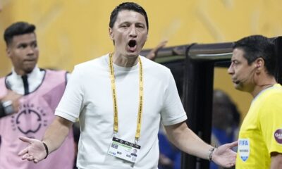 Al Ain manager Vladimir Ivic yells during the Club World Cup Group G soccer match between Manchester City and Al Ain in Atlanta, Sunday, June 22, 2025. (AP Photo/Brynn Anderson)