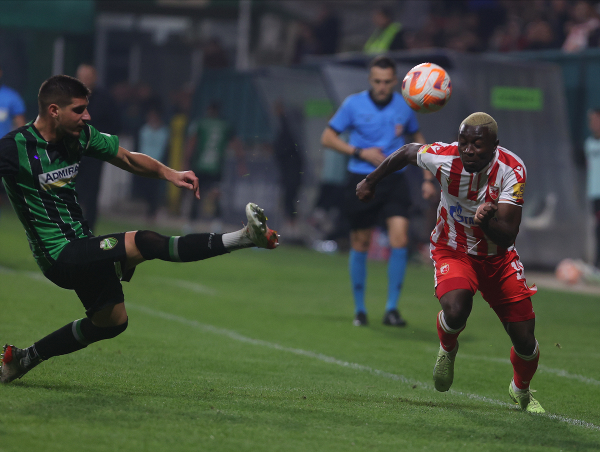 IBRAHIM MUSTAPHA Ibrahim Mustafa, fudbaler Crvene zvezde, na utakmici Superlige Prvenstva Srbije protiv Kolubare, na stadionu Kolubare. Lazarevac, 30.10.2022. foto: MN Press / mr Fudbal, Kolubara, Superliga Prvenstvo Srbije, Partizan