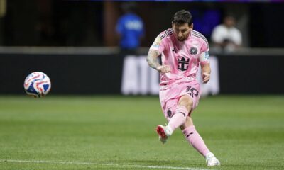 Inter Miami's Lionel Messi scores his side's second goal during the Club World Cup group A soccer match between Inter Miami and FC Porto in Atlanta, Thursday, June 19, 2025. (AP Photo/Brynn Anderson)