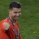 Portugal's Cristiano Ronaldo celebrates after winning the Nations League soccer championship at the Allianz Arena in Munich, Germany, Sunday, June 8, 2025. (AP Photo/Michael Probst)