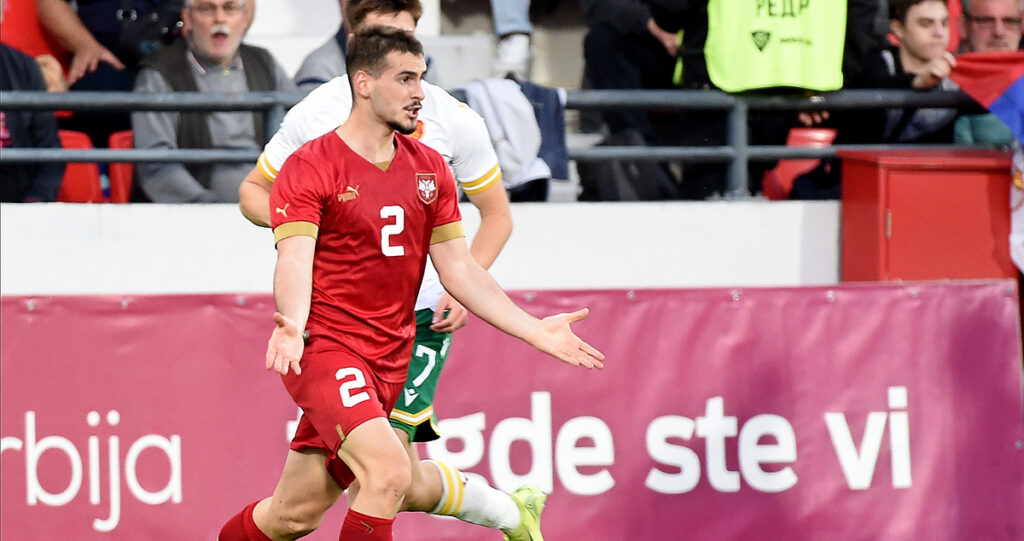 OGNJEN MIMOVIC, mladi fudbaler Srbije U21, na prijateljskoj utakmici protiv Bugarske, na stadionu Dubocice. Leskovac, 31.05.2025. foto: Nebojsa Parausic Fudbal, U21 Srbija, Bugarska