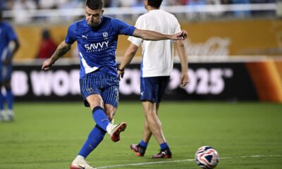 Al-Hilal's Sergej Milinkovic-Savic warms up before the Club World Cup round of 16 soccer match between Manchester City and Al Hilal in Orlando, Fla., Monday, June 30, 2025. (AP Photo/Phelan Ebenhack)