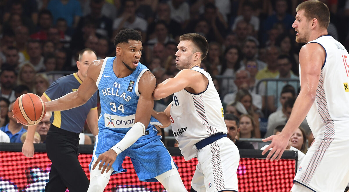 GIANNIS ANTETOKOUNMPO Janis Adetokunbo, kosarkas Grcke, na prijateljskoj utakmici protiv Srbije, u Beogradskoj areni. Beograd, 22.07.2024. foto: Nebojsa Parausic Kosarka, Srbija, Grcka