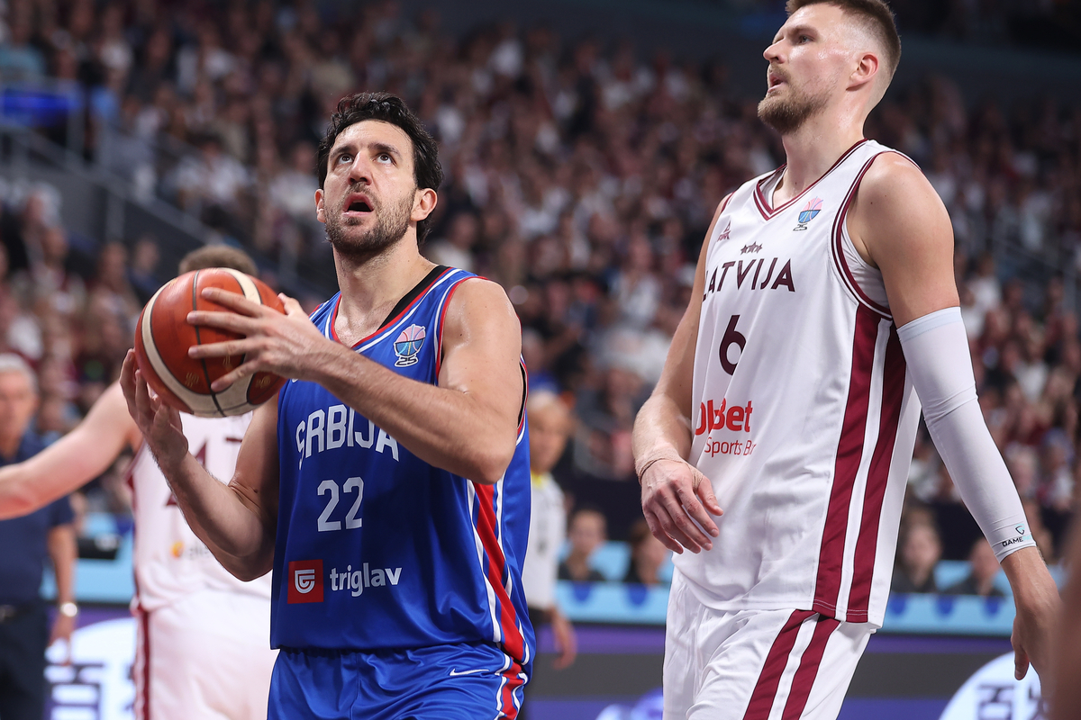 kosarkas reprezentacije Srbije na utakmici Evropskog Prvenstva protiv Letonije u hali Saomi Arena, Riga 30.08.2025. godine Foto: Ivica Veselinov / MN PRESS KOSARKA, BASKETBALL, SRBIJA, SERBIA, LATVIA, LETONIJA, EUROBASKET 2025, XIAOMI ARENA