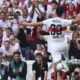 Stuttgart's Chema Andres celebrates after scoring the opening goal during the German Bundesliga soccer match between VfB Stuttgart and Borussia Moenchengladbach in Stuttgart, Germany, Saturday, Aug. 30, 2025. (Marijan Murat/dpa via AP)