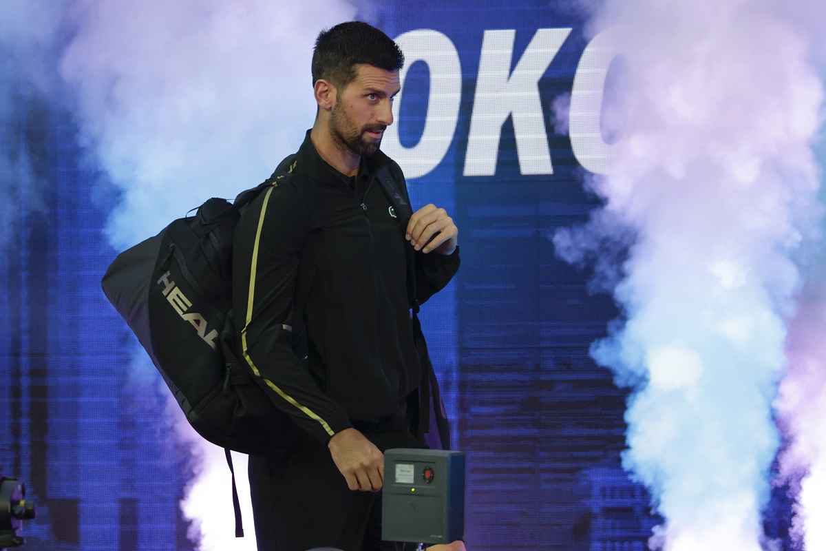 Novak Djokovic, of Serbia, arrives on the court to play against Jan-Lennard Struff, of Germany, during the fourth round of the U.S. Open tennis championships, Sunday, Aug. 31, 2025, in New York. (AP Photo/Adam Hunger)