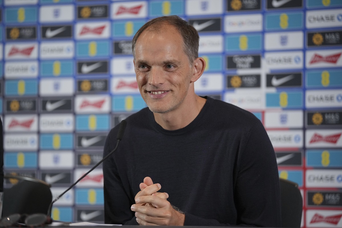 England men's soccer team head coach Thomas Tuchel, attends the news conference in London, Friday, Aug. 29, 2025 ahead of England's soccer World Cup qualifiers against Andorra and Serbia. (AP Photo/Kin Cheung)