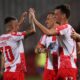 SRDJAN SPIRIDONOVIC, BRANKO JOVICIC i MILOS VULIC fudbaleri Crvene zvezde na utakmici Superlige Prvenstva Srbije protiv Novog Pazara na stadionu Rajka Mitica, Beograd, 01.08.2020. godine Foto: Marko Metlas Fudbal, Crvena zvezda, Superliga Prvenstvo Srbije, Novi Pazar