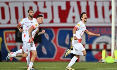 RADIVOJ BOSIC, fudbaler Radnickog, proslavlja gol na prvenstvenoj utakmici protiv Partizana, na stadionu Cair. Nis, 24.08.2025. foto: MN Press / Mladjan Ivanovic Fudbal, Radnicki Nis, Partizan