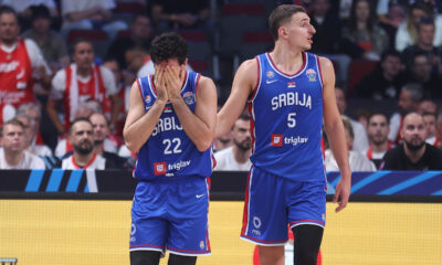 VASILIJE MICIC i NIKOLA JOVIC kosarkas reprezentacije Srbije na utakmici Evropskog Prvenstva protiv Turske u hali Saomi Arena, Riga 03.09.2025. godine Foto: Ivica Veselinov / MN PRESS KOSARKA, BASKETBALL, SRBIJA, SERBIA, TURSKA, TURKEY, TURKIYE, EUROBASKET 2025, XIAOMI ARENA