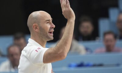 Greece's head coach Vasileios Spanoulis during the Eurobasket, European Basketball Championship semi-final match between Greece and Turkey at the Riga Arena in Riga, Latvia, Friday, Sept. 12, 2025. (AP Photo/Sergei Grits)