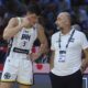 Bosnia's Amar Alibegovic, left, speaks with his coach Aziz Bekir during the Eurobasket, European Basketball Championship Group C match between Bosnia and Georgia at Spyros Kyprianou Arena, in Limassol, Cyprus, Thursday, Sept. 4, 2025. (AP Photo/Sakis Savvides)