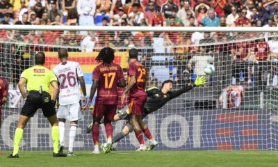 Torino's Giovanni Simeone, not pictured, scores their side's opening goal of the game during the Serie A soccer match between AS Roma and Torino FC at the Rome's Olympic stadium, Italy, Sunday Sept. 14, 2025. (Fabrizio Corradetti/LaPresse via AP)