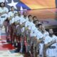 Players of Bosnia stand for their national anthem before the Eurobasket, European Basketball Championship Group C match between Bosnia and Georgia at Spyros Kyprianou Arena, in Limassol, Cyprus, Thursday, Sept. 4, 2025. (AP Photo/Sakis Savvides)