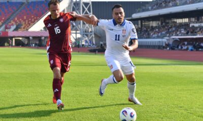 fudbaler reprezentacije Srbije na utakmici kvalifikacija za FIFA Svetsko prvenstvo protiv Letonije na stadionu Daugava, Riga 06.09.2025. godine Foto: Marko Metlas Fudbal, Reprezentacija, Srbija, Letonija, Kvalifikacije za Svetsko prvenstvo
