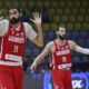 Georgia's Goga Bitadze reacts during the Eurobasket, European Basketball Championship Group C match between Bosnia and Georgia at Spyros Kyprianou Arena, in Limassol, Cyprus, Thursday, Sept. 4, 2025. (AP Photo/Sakis Savvides)