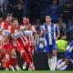 Red Star's Vasilije Kostov, foreground, celebrates after scoring his side's first goal during the Europa League opening phase soccer match between FC Porto and Red Star Belgrade at the Dragao stadium in Porto, Portugal, Thursday, Oct. 2, 2025. (AP Photo/Luis Vieira)